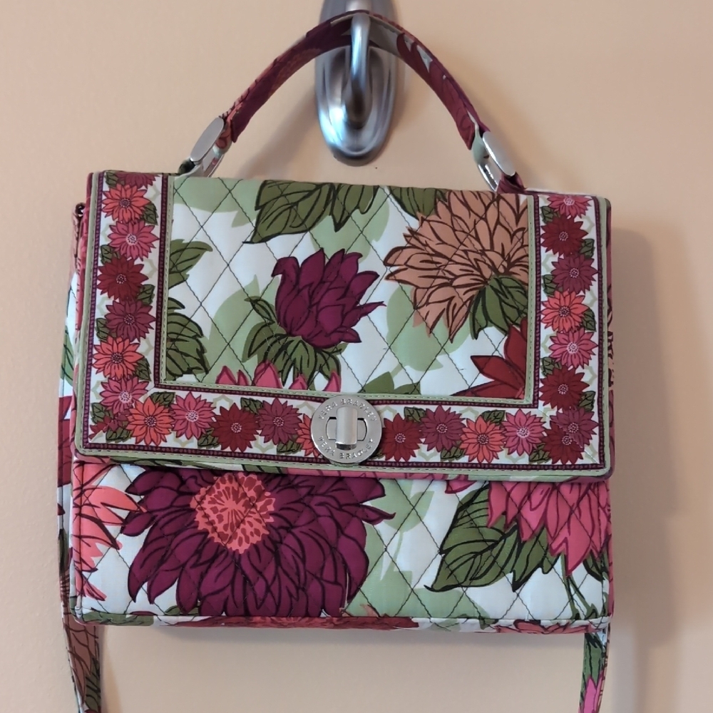Vera Bradley Dahlia Floral Quilted Turn Lock Handbag With Shoulder Strap